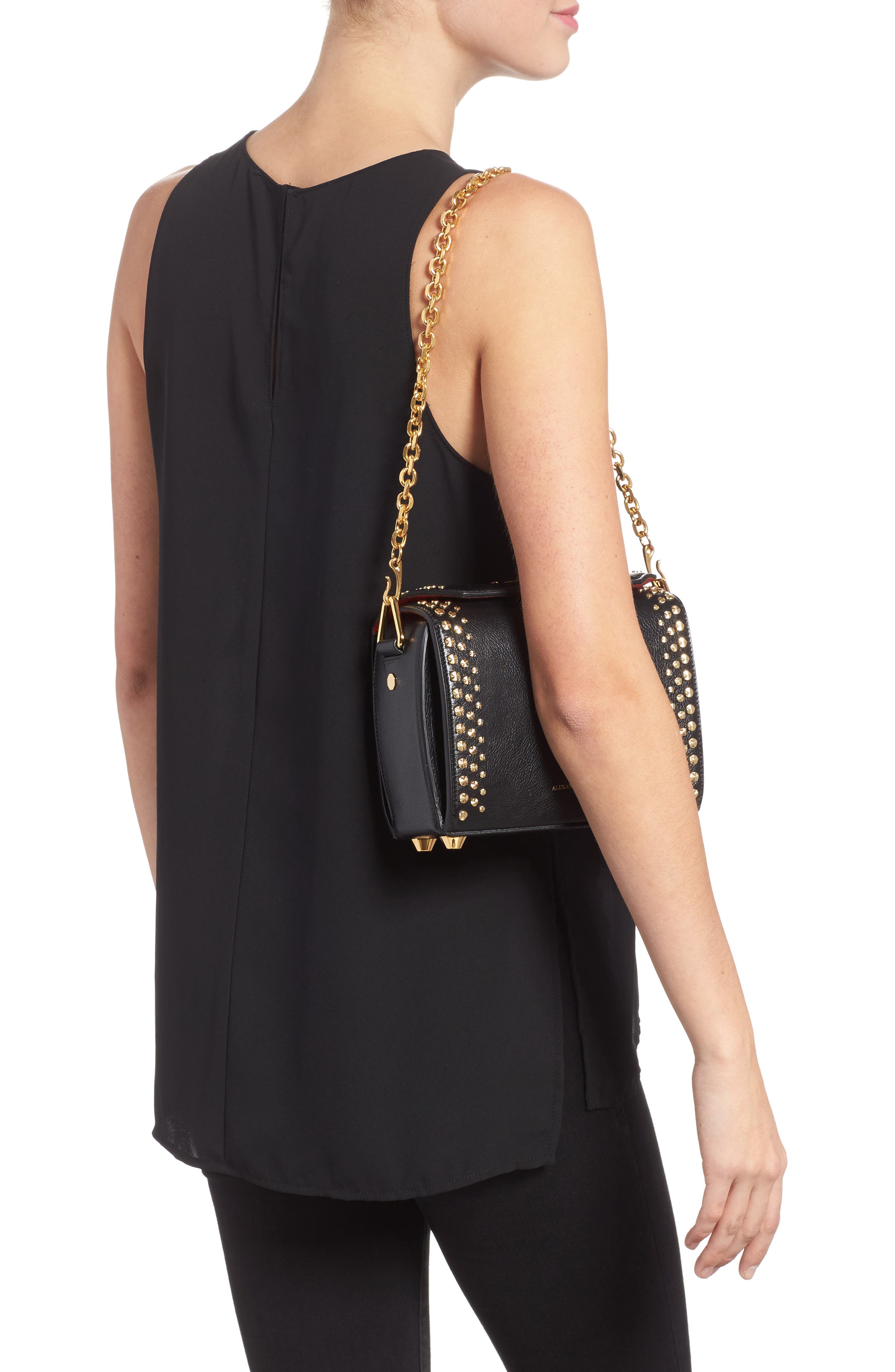 McQueen Alexander McQueen Box Bag 19 Studded Leather Bag, Alternate, color, 