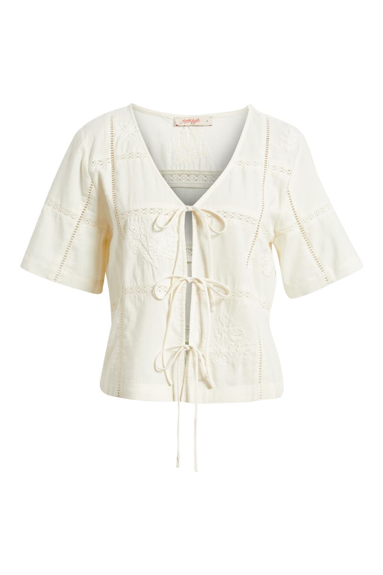 Marella Embroidered Detail Tie Front Top, Alternate, color, ANTIQUE WHITE