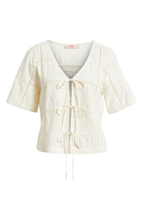 Marella Embroidered Detail Tie Front Top