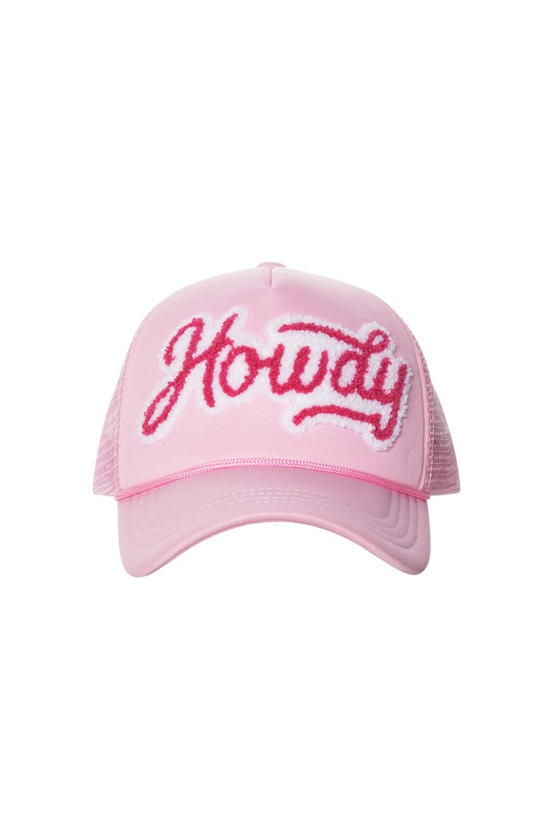 Chenille Howdy Patch Trucker Hat Cotton Pink, Main, color, Pink
