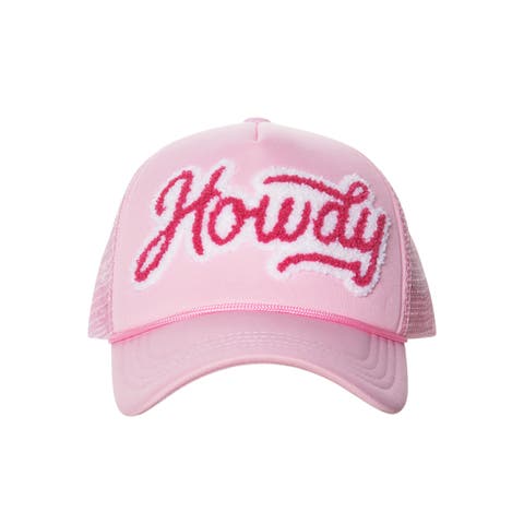Chenille Howdy Patch Trucker Hat Cotton Pink