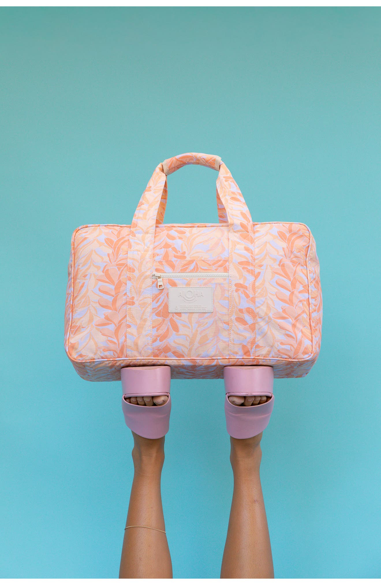 Aloha Collection Lei Stand Nylon Ripstop Weekend Bag, Alternate, color, Peachy