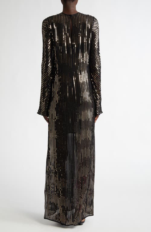 Shop Johanna Ortiz Actitud Nautica Sequin Long Sleeve Tunic Dress In Black/dark Gold