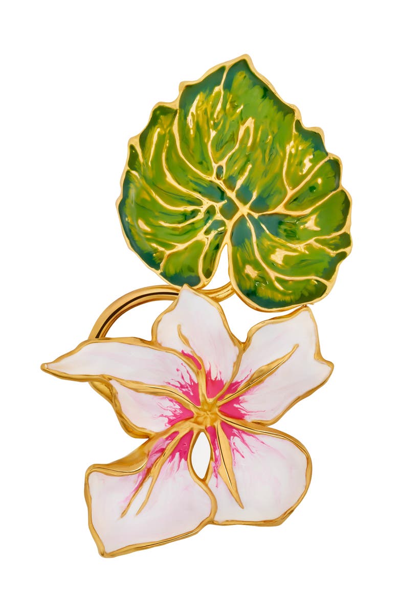 Oscar de la Renta Cyclamen & Leaf Enamel Brooch, Main, color, Pink