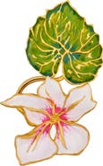 Oscar de la Renta Cyclamen & Leaf Enamel Brooch
