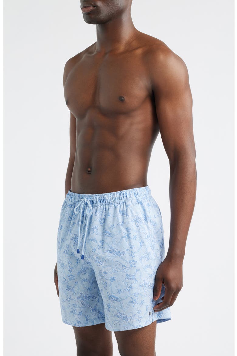 Oahu Turtle Print Swim Trunks, Alternate, color, STREAM BLUE