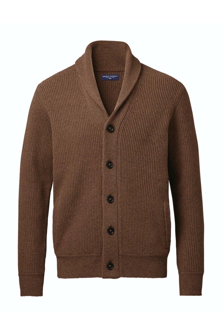 Merino Button Through Funnel Neck Cardigan, Alternate, color, Toffee