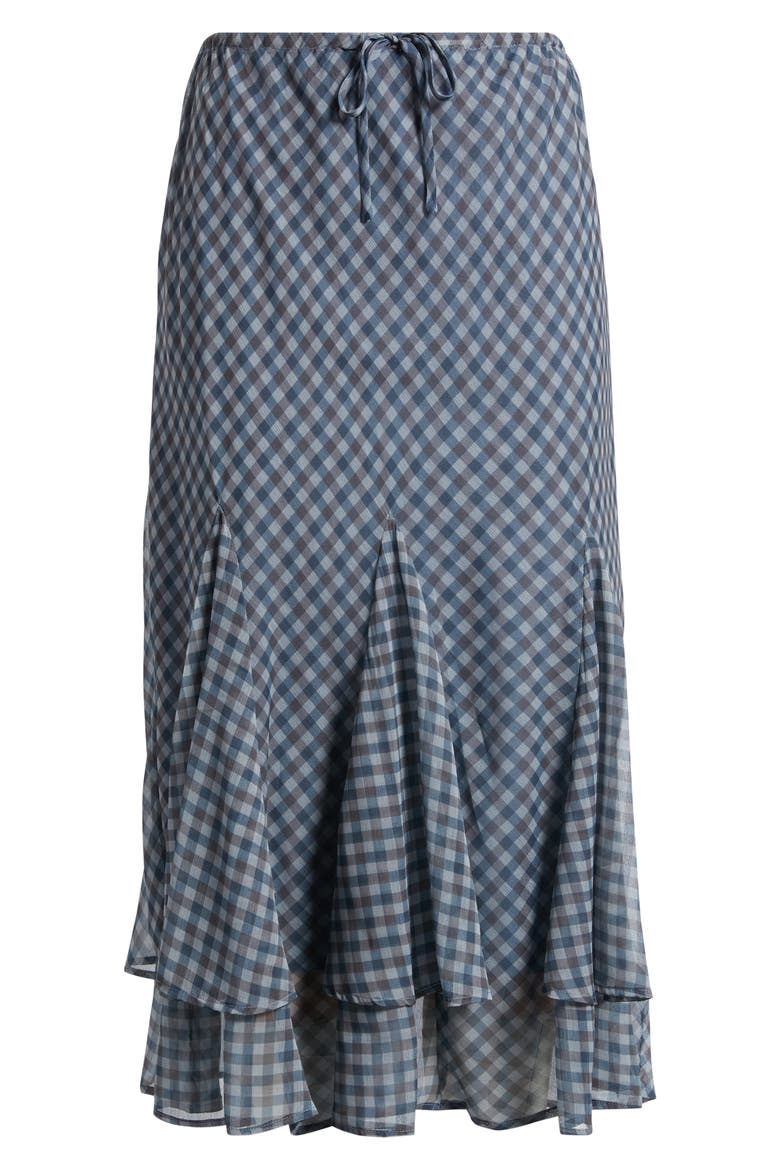 Rida Gingham Godet Midi Skirt, Alternate, color, BLUEGREY