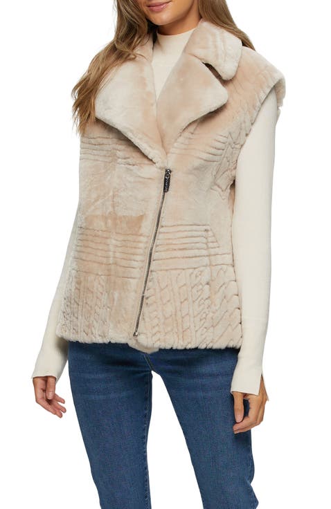Genuine Shearling Zip Vest With Grooved Pattern