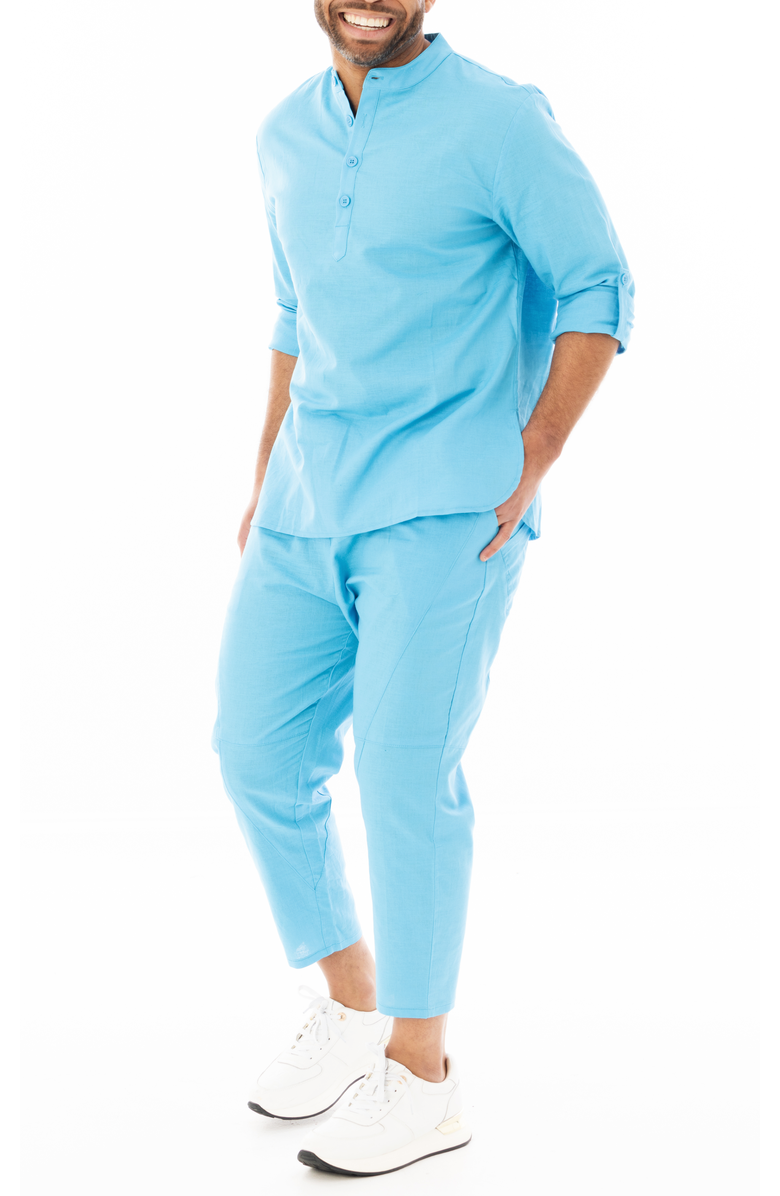 Dai Moda Men's Linen Nehru Collar Shirt, Alternate, color, Sky Blu