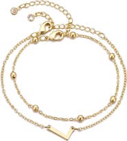 Adornia 2-Piece Initial Bead Chain Bracelet Set