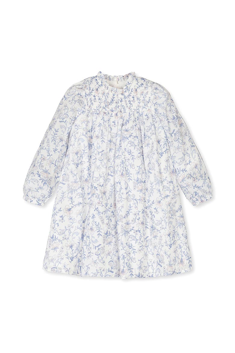 Kids' Organic Long Sleeve Ruffle Neck Smocked Yoke Dress, Alternate, color, Winter Floral