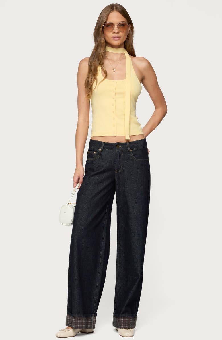 EDIKTED Knit Halter Top & Scarf Set, Alternate, color, Yellow