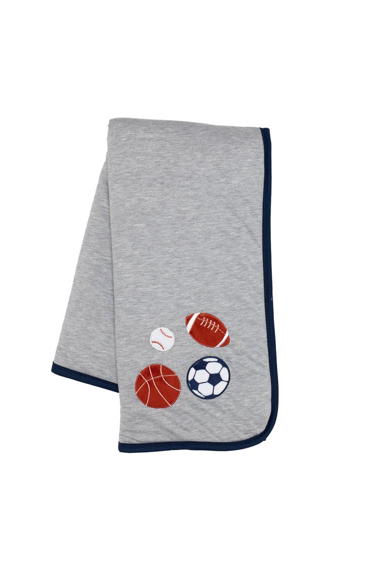 Lambs & Ivy Hall of Fame Sports Jersey/Faux Shearling Cozy Baby Blanket, Main, color, Gray