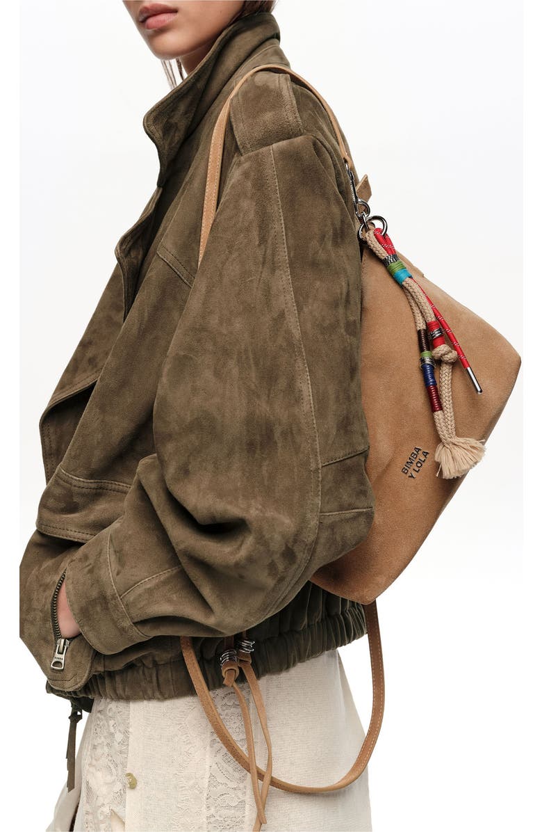 Bimba y Lola Medium Leather Trapecio Bag, Alternate, color, Natural