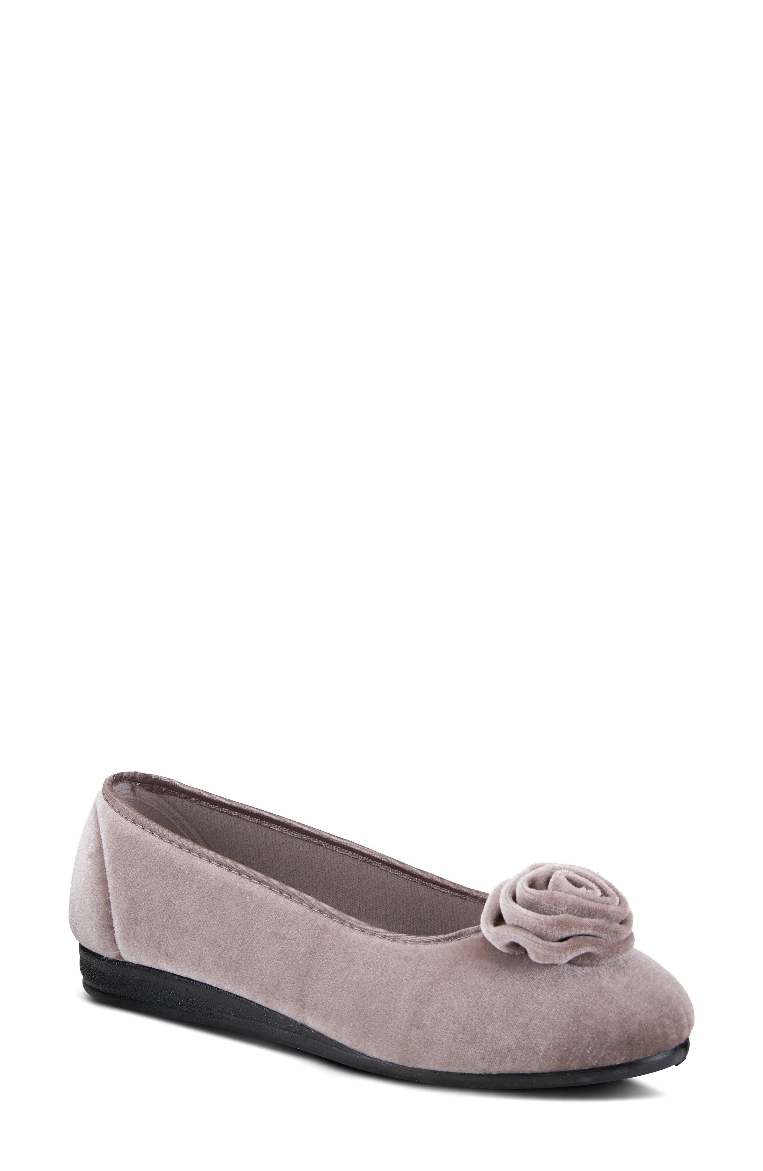 Flexus by Spring Step Roseloud Velvet Slipper, Main, color, Light Grey