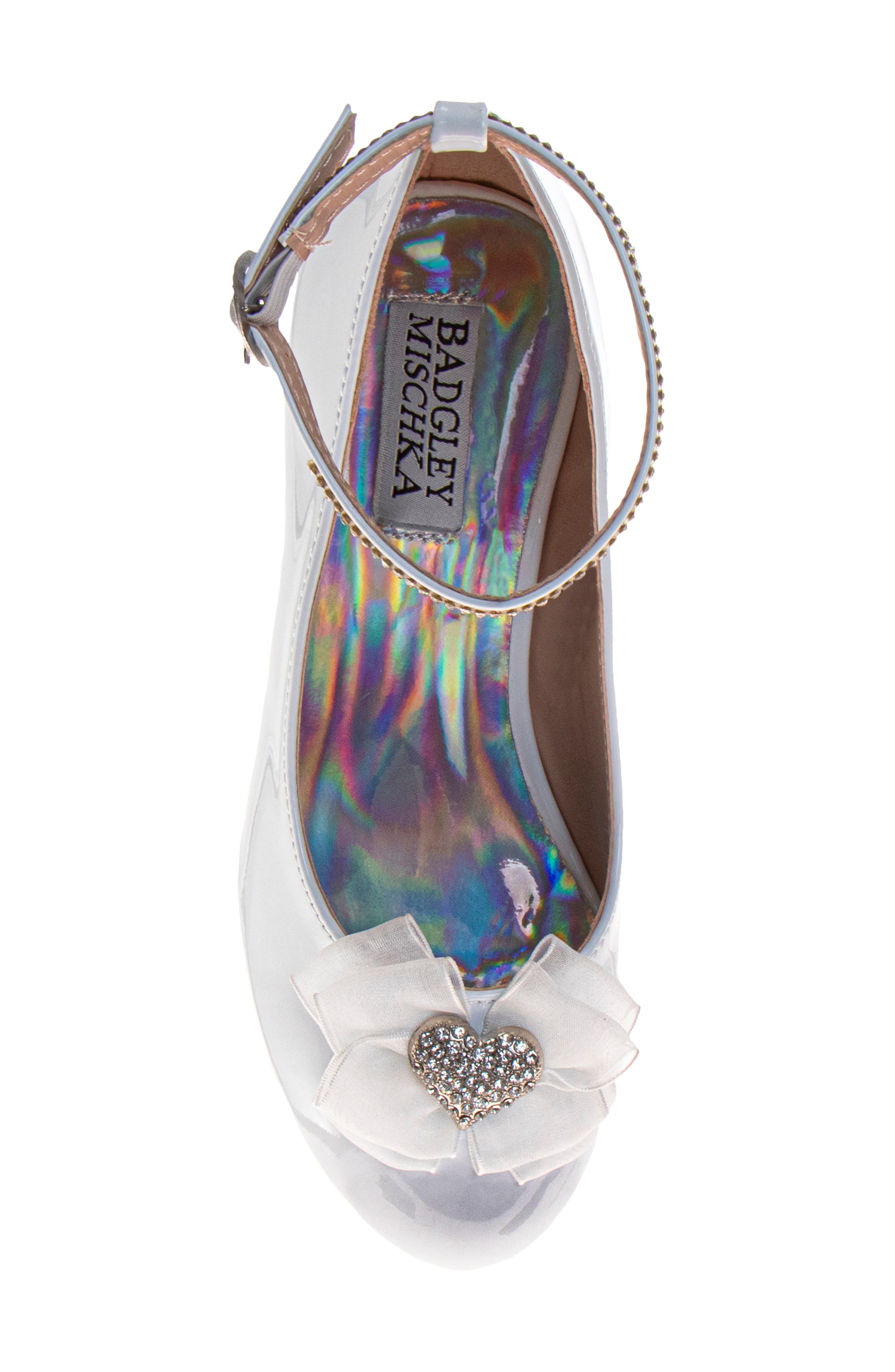 Badgley Mischka Collection Kids' Crystal Heart Ankle Strap Pump, Alternate, color, White Patent