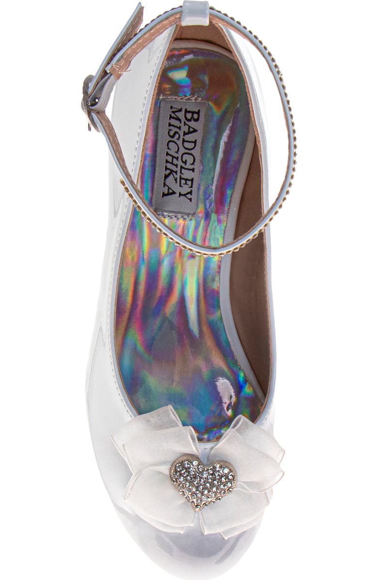 Badgley Mischka Collection Kids' Crystal Heart Ankle Strap Pump, Alternate, color, White Patent