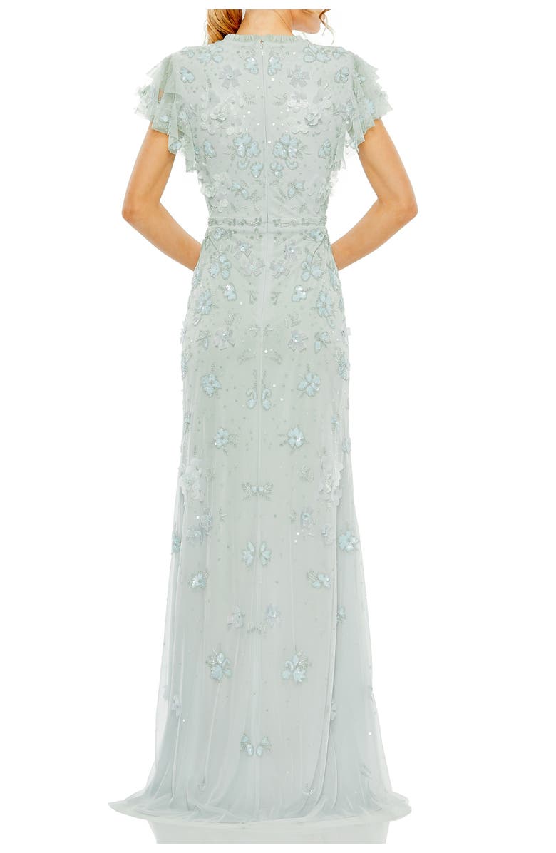 Mac Duggal Floral Embellished High Neck Flutter Sleeve Gown, Alternate, color, Periwinkle