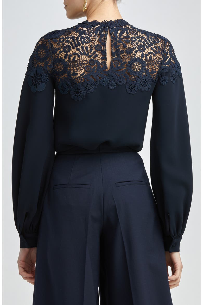 Lace Detail Silk Blouse, Alternate, color, NAVY