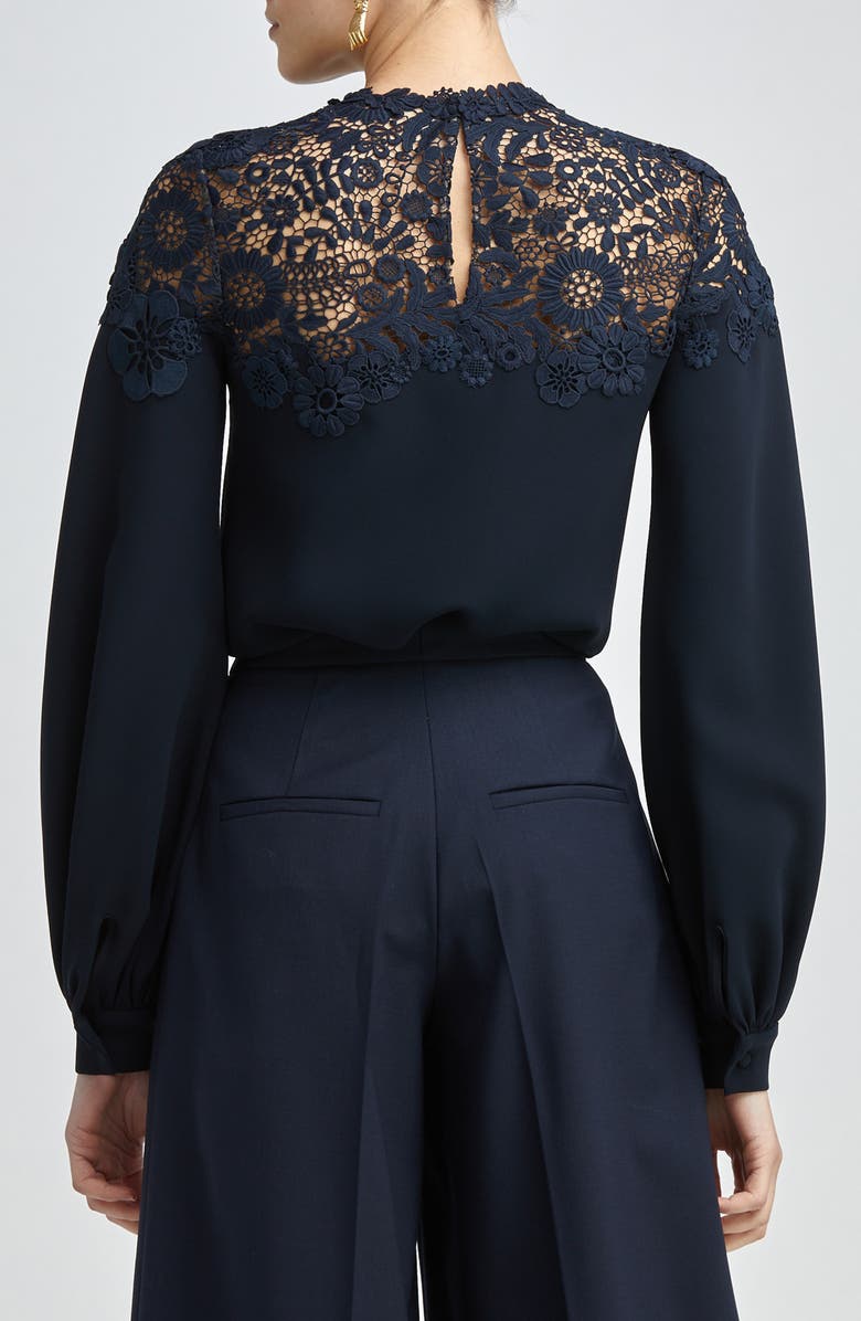 Oscar de la Renta Lace Detail Silk Blouse, Alternate, color, 