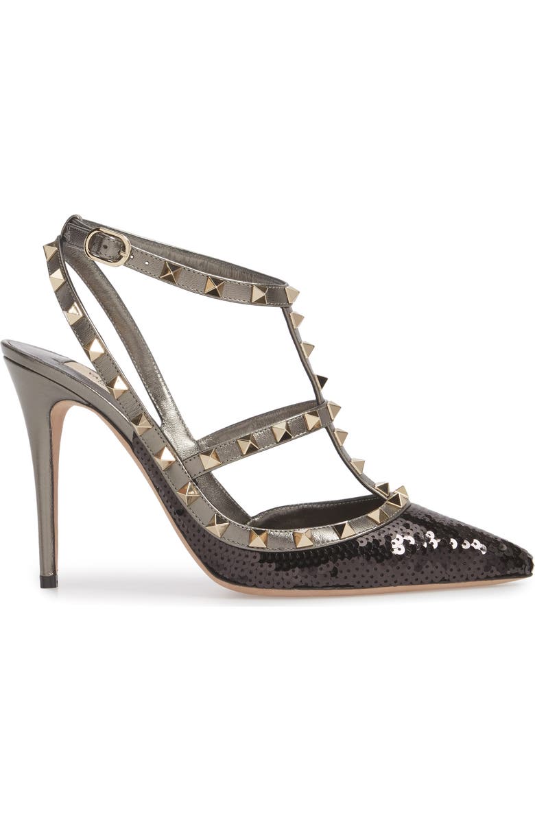 Valentino Garavani Rockstud Sequin T-Strap Pump, Alternate, color,