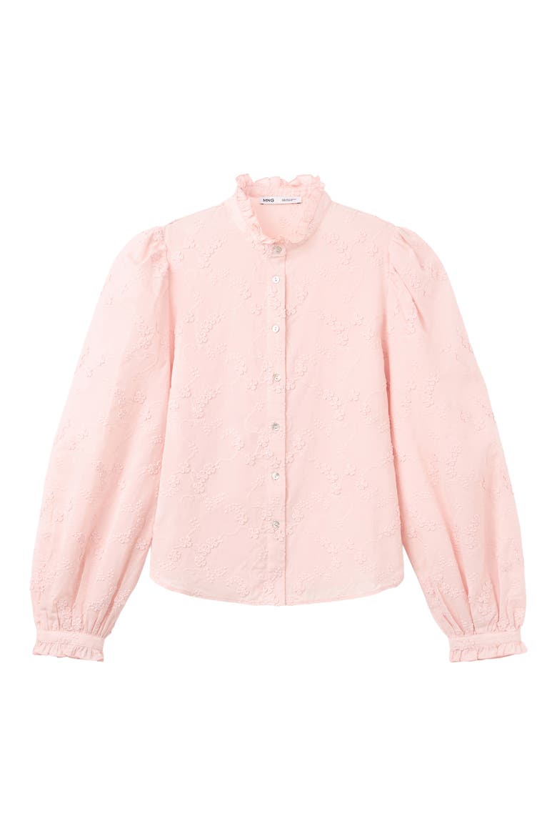 Embroidered Puff Sleeve Cotton Shirt, Alternate, color, PINK
