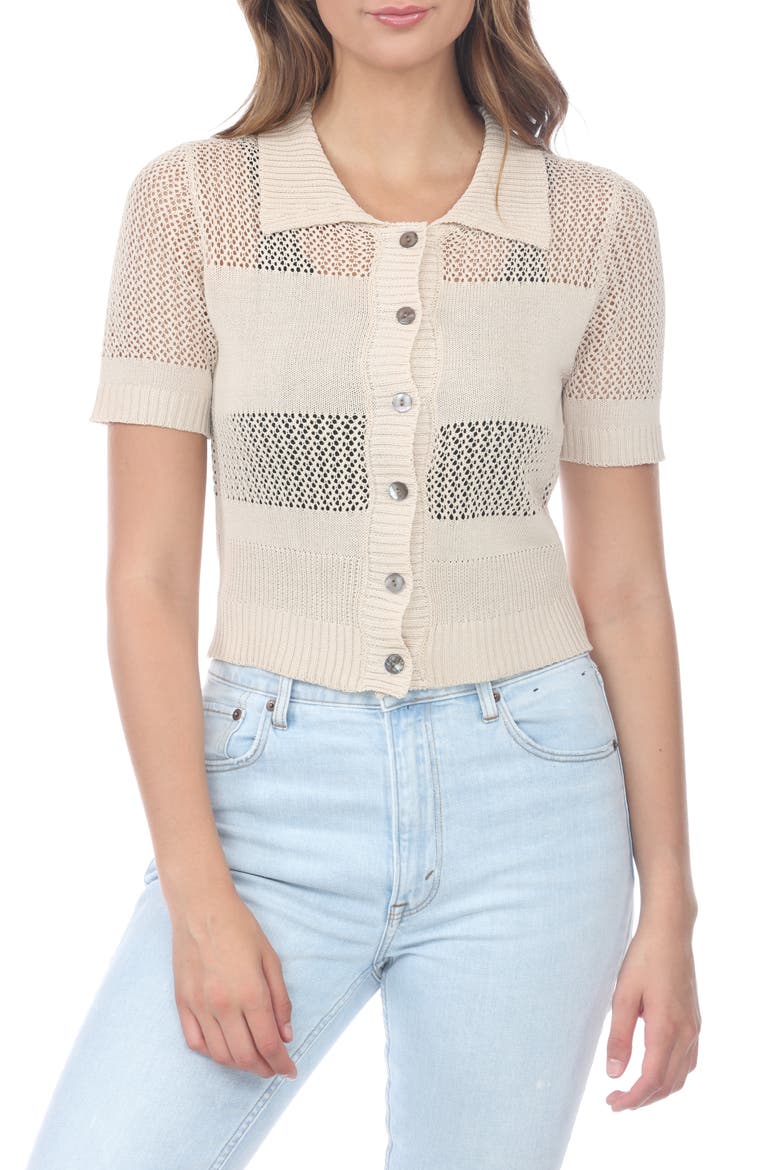 Cropped Openwork Cardigan Sweater, Main, color, BEIGE