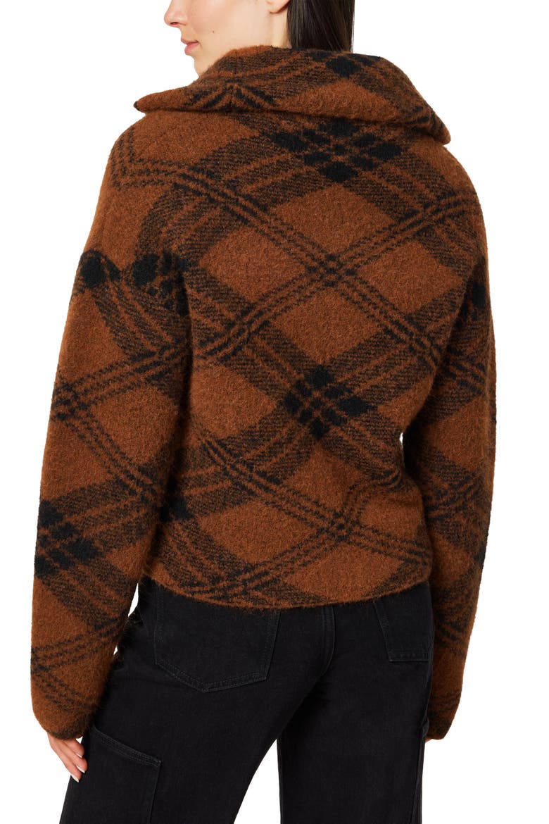 Plaid Zip Sweater Jacket, Alternate, color, BROWN BLACK PLAID