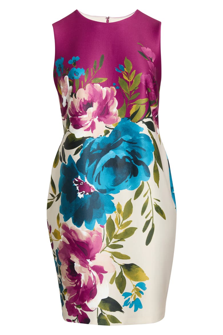 Floral Print Scuba Sheath Dress, Alternate, color, BEET MULTI