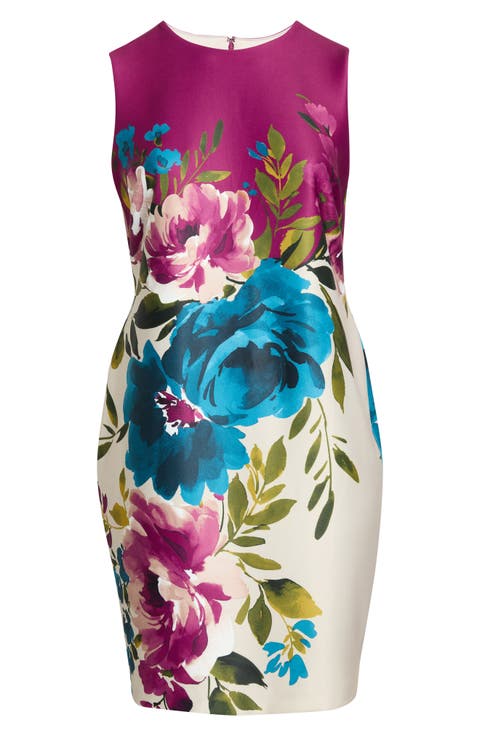 Floral Print Scuba Sheath Dress