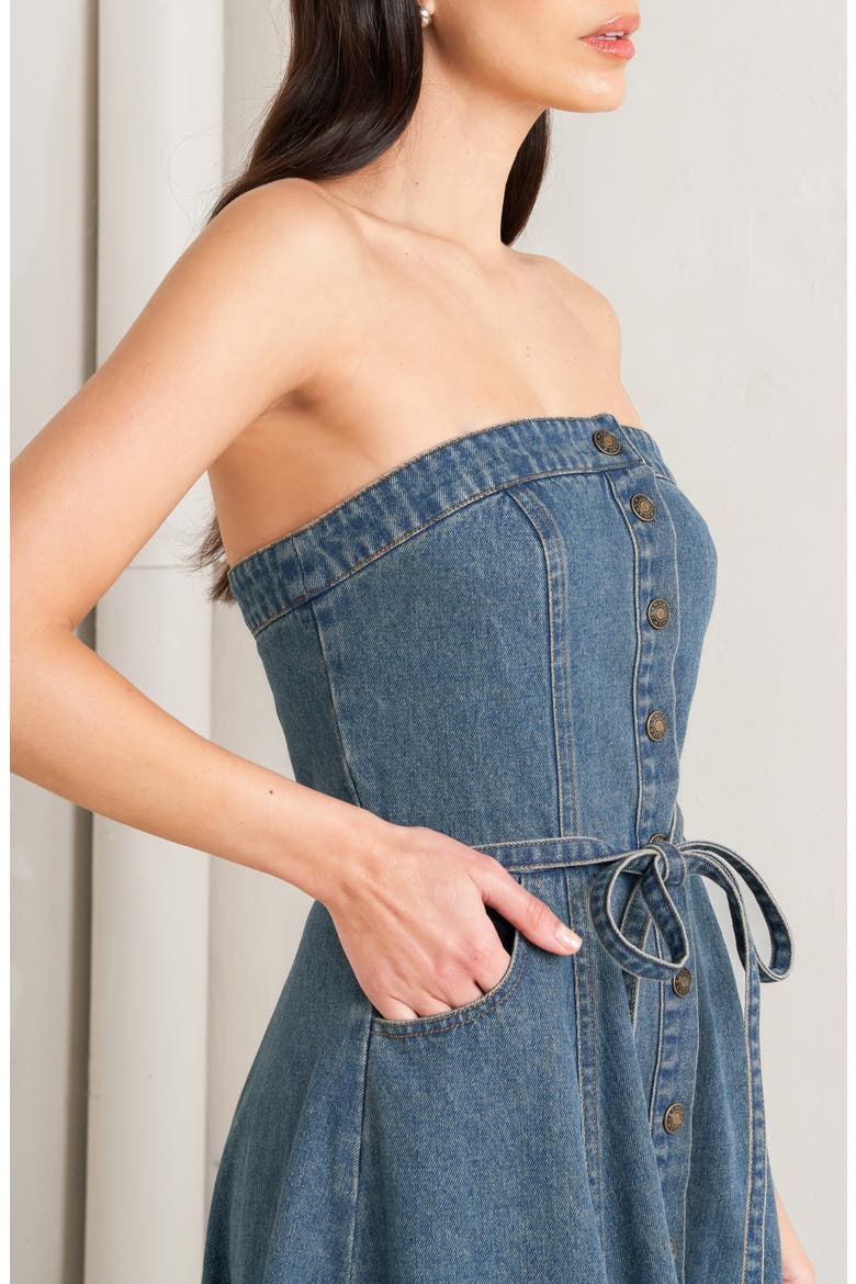 Belted Strapless High-Low Midi Dress, Alternate, color, MEDIUM INDIGO