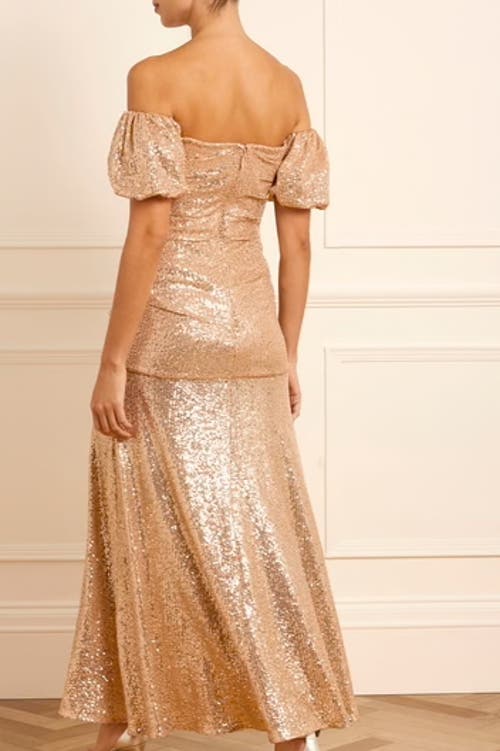 Needle & Thread Sunbeam Valentina Off-shoulder Gown In Gold