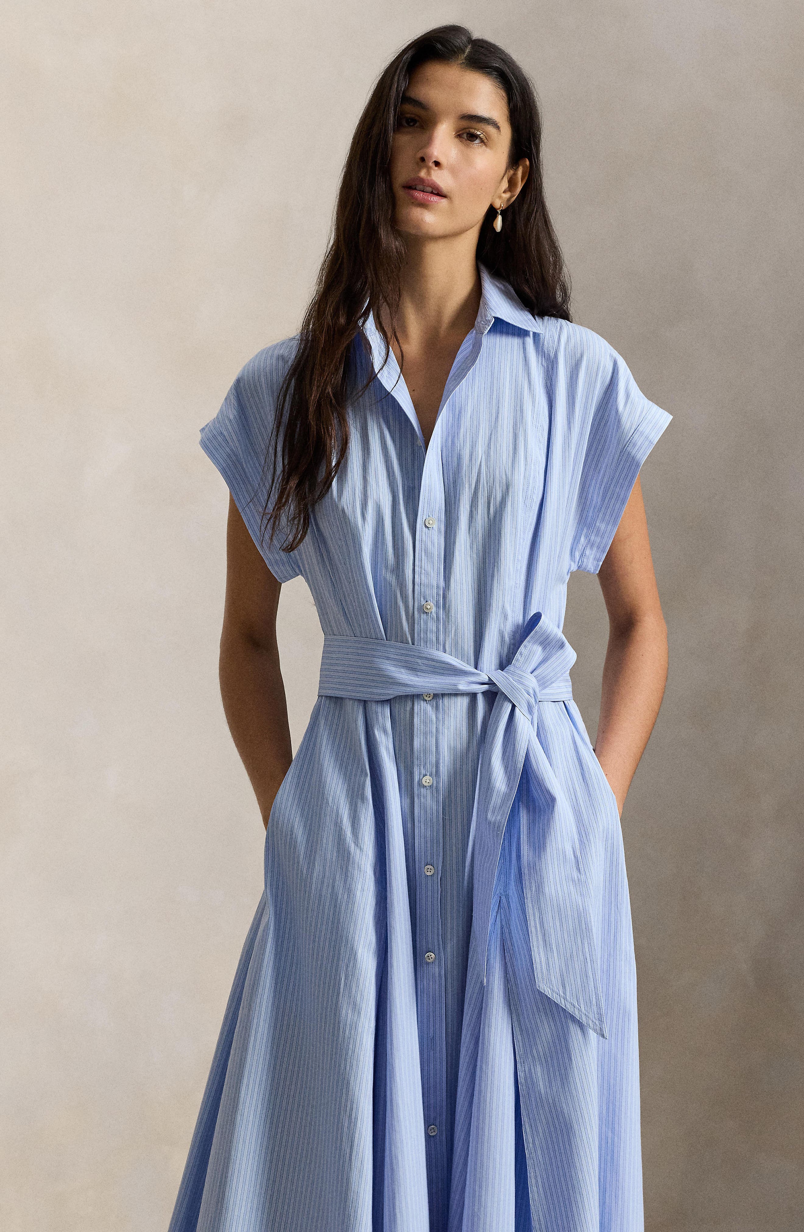 ralph lauren striped shirt dress Polo Belted Cotton Shirtdress - Navy & White Blue Red Lauren Ralph Lauren Striped Crepe
