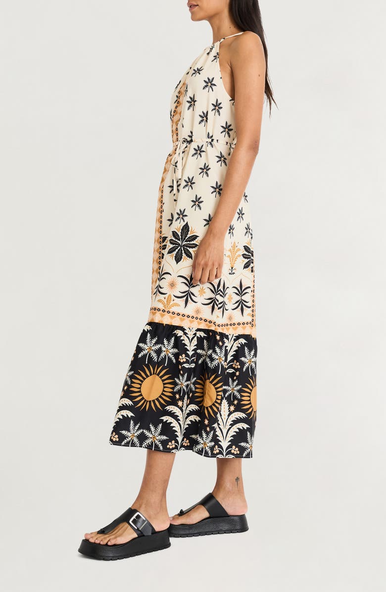 The Good Journey Caravan Palms Mixed Print Midi Dress, Alternate, color, Ivory/ Gold Flame