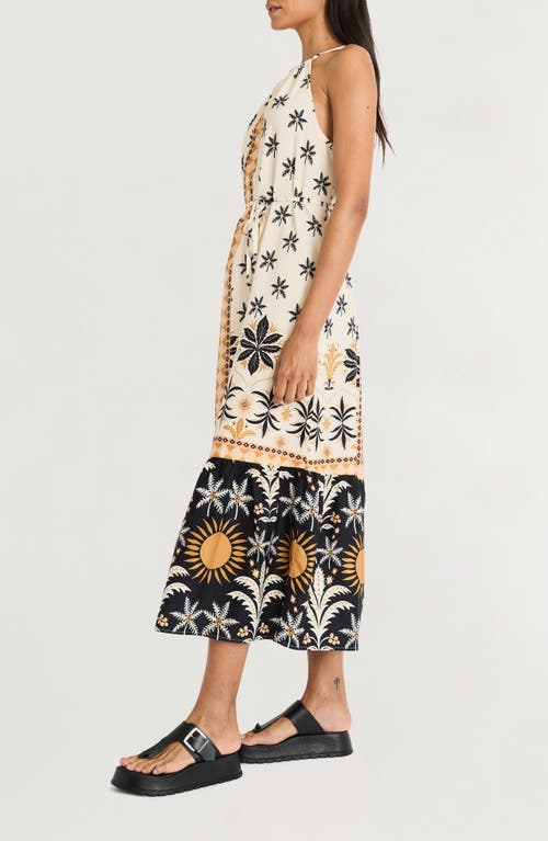 The Good Journey Caravan Palms Mixed Print Midi Dress In Multi