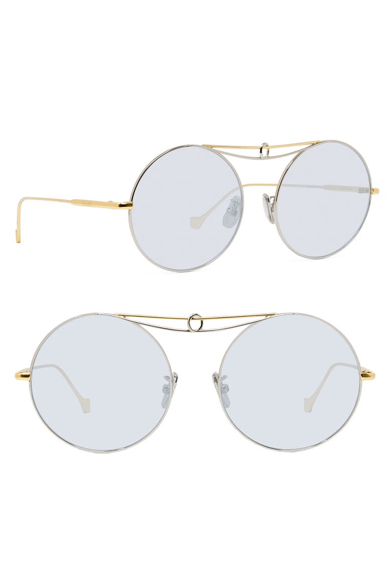 56mm Round Sunglasses, Main, color, SHINY PALLADIUM/ BLUE