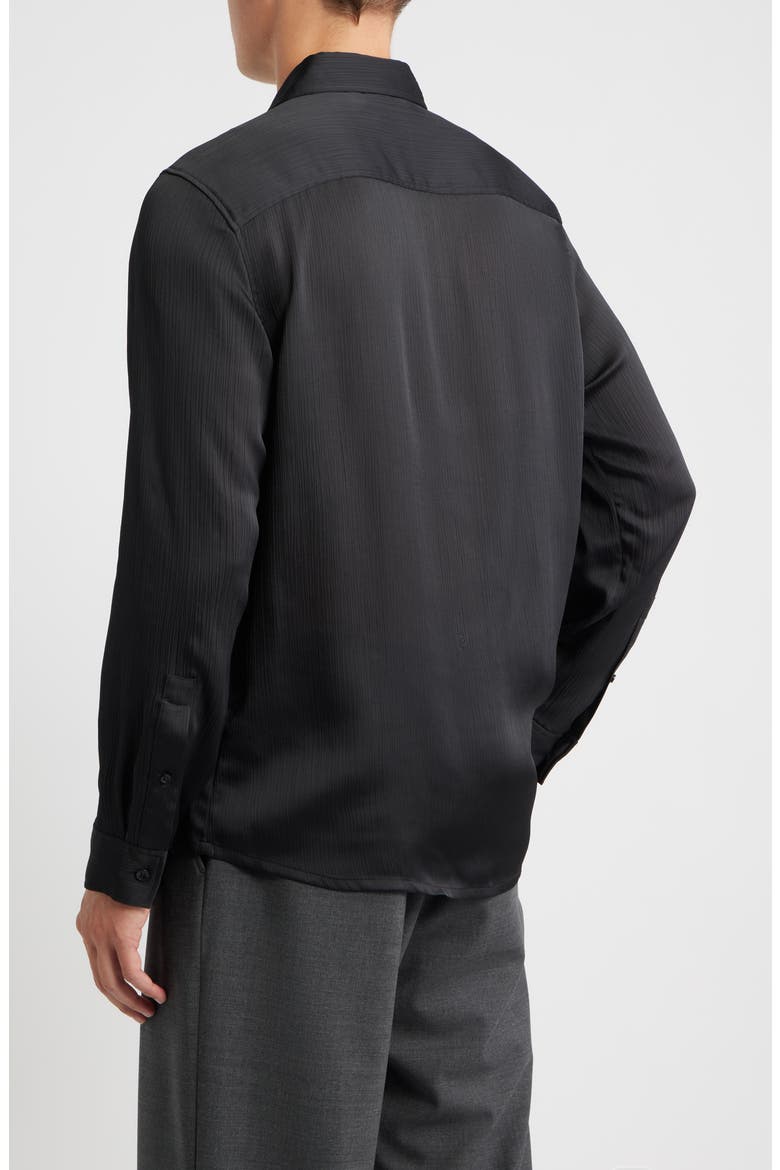 Black Satin Button-Up Shirt, Alternate, color, BLACK CAVIAR