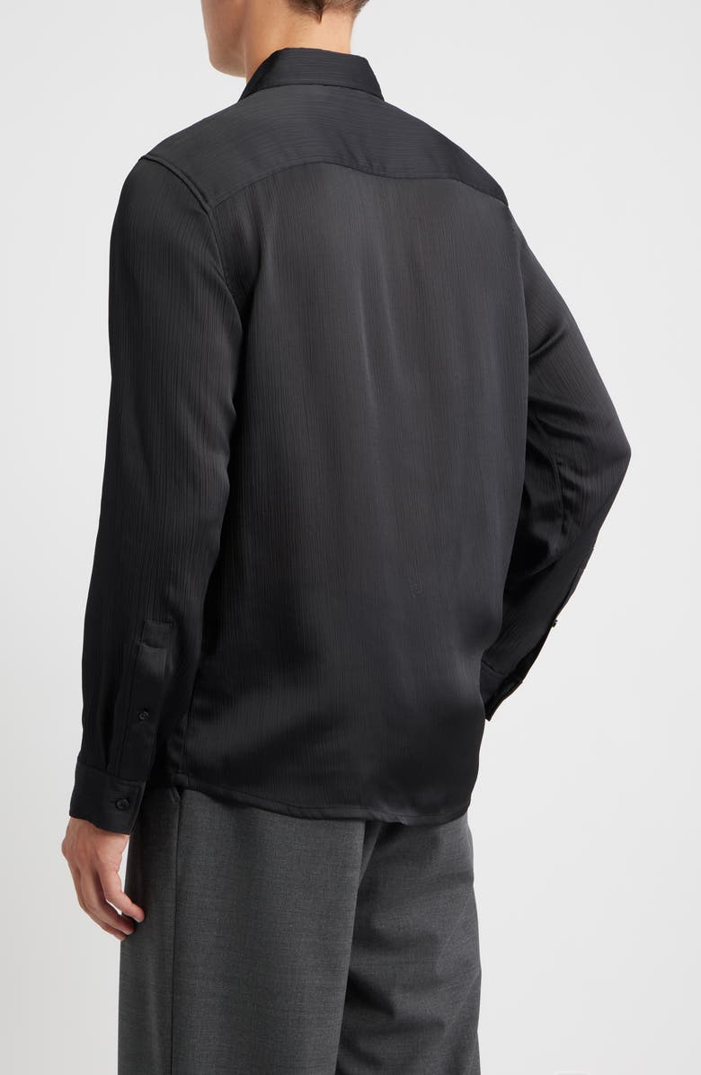 Open Edit Black Satin Button-Up Shirt, Alternate, color, Black Caviar