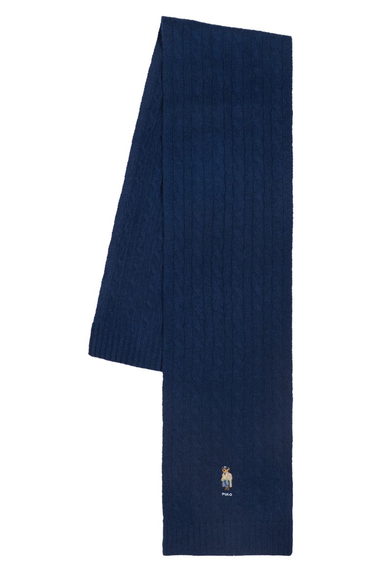 Litchfield Bear Cable Knit Scarf, Alternate, color, NEWPORT NAVY