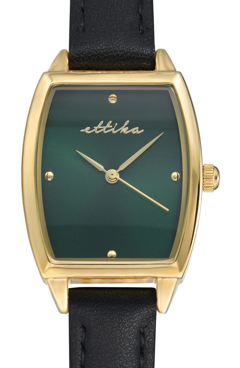 Ettika Classic Leather Strap Watch, Alternate, color, Emerald And Black