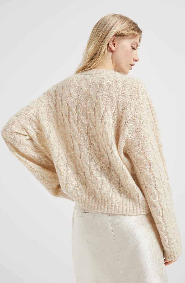 Brunello Cucinelli Wool and mohair cable knit sweater with monili, Alternate, color,