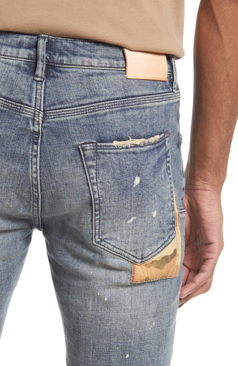 PURPLE BRAND PURPLE Camouflage Patch Destroyed Slim Jeans, Alternate, color, Camo Patched Indigo