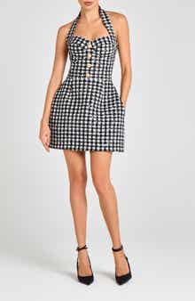 Metallic Tweed Halter Neck Cocktail Minidress