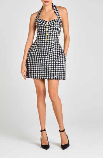 Metallic Tweed Halter Neck Cocktail Minidress