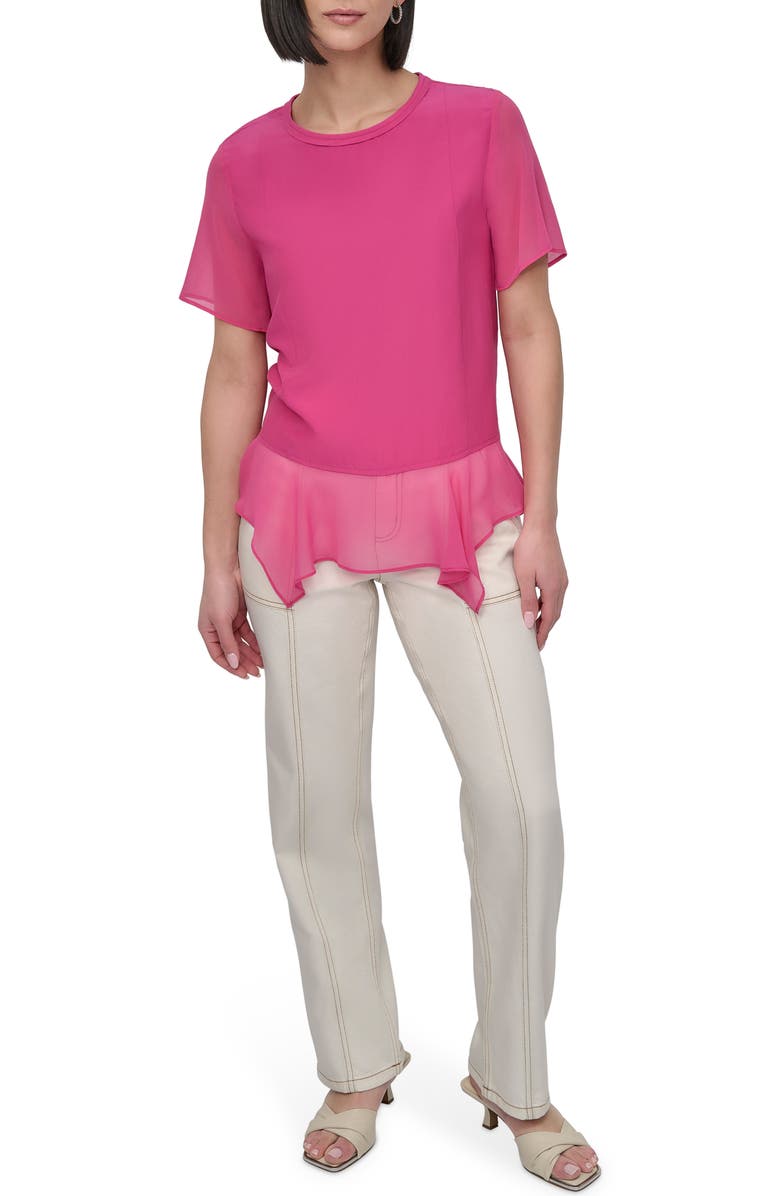 DKNY Handkerchief Hem Mixed Media Top, Alternate, color, Vivid Pink