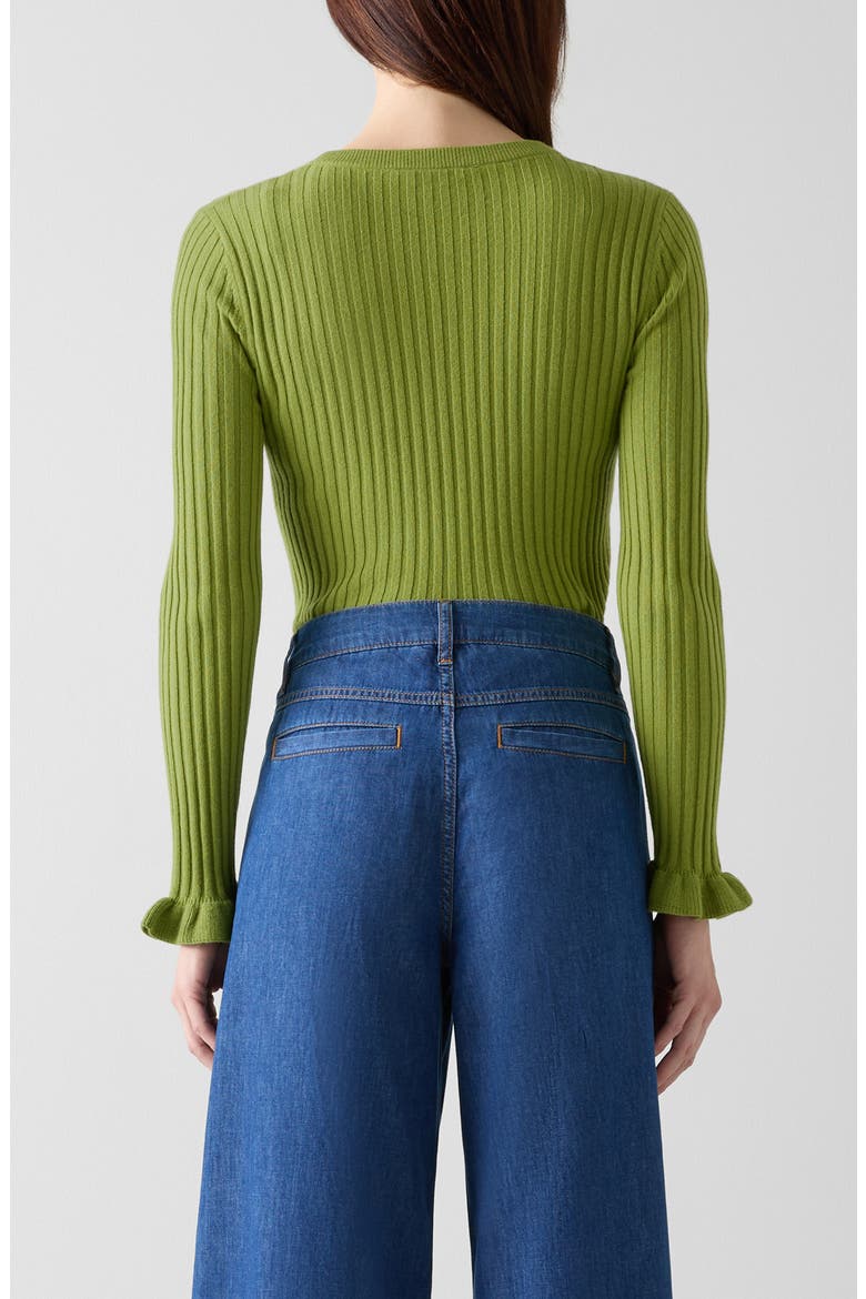 Yara Ruffle Cuff Rib Crewneck Sweater, Alternate, color, GREEN