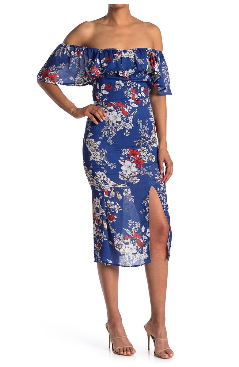 NSR Zoe Ruffled Square Neck Midi Dress, Main, color, 