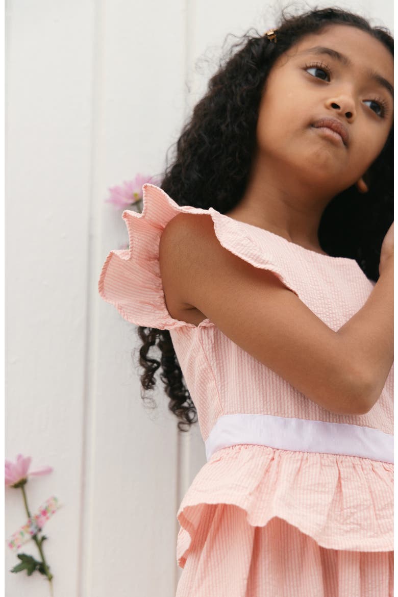 Kids' Organic Seersucker Ruffle Sleeve Peplum Dress, Alternate, color, Tonal Rose Seersucker