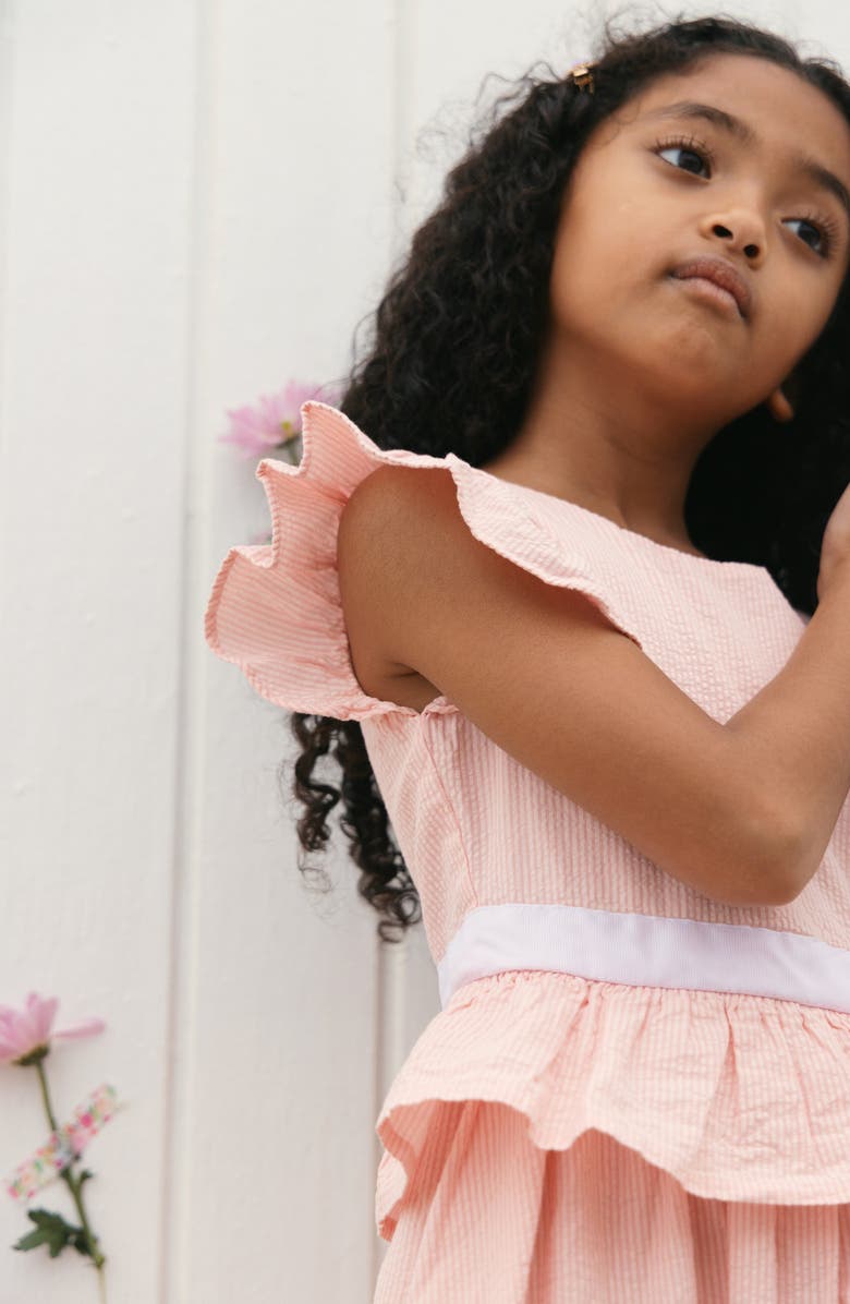 Hope & Henry Kids' Organic Seersucker Ruffle Sleeve Peplum Dress, Alternate, color, Tonal Rose Seersucker